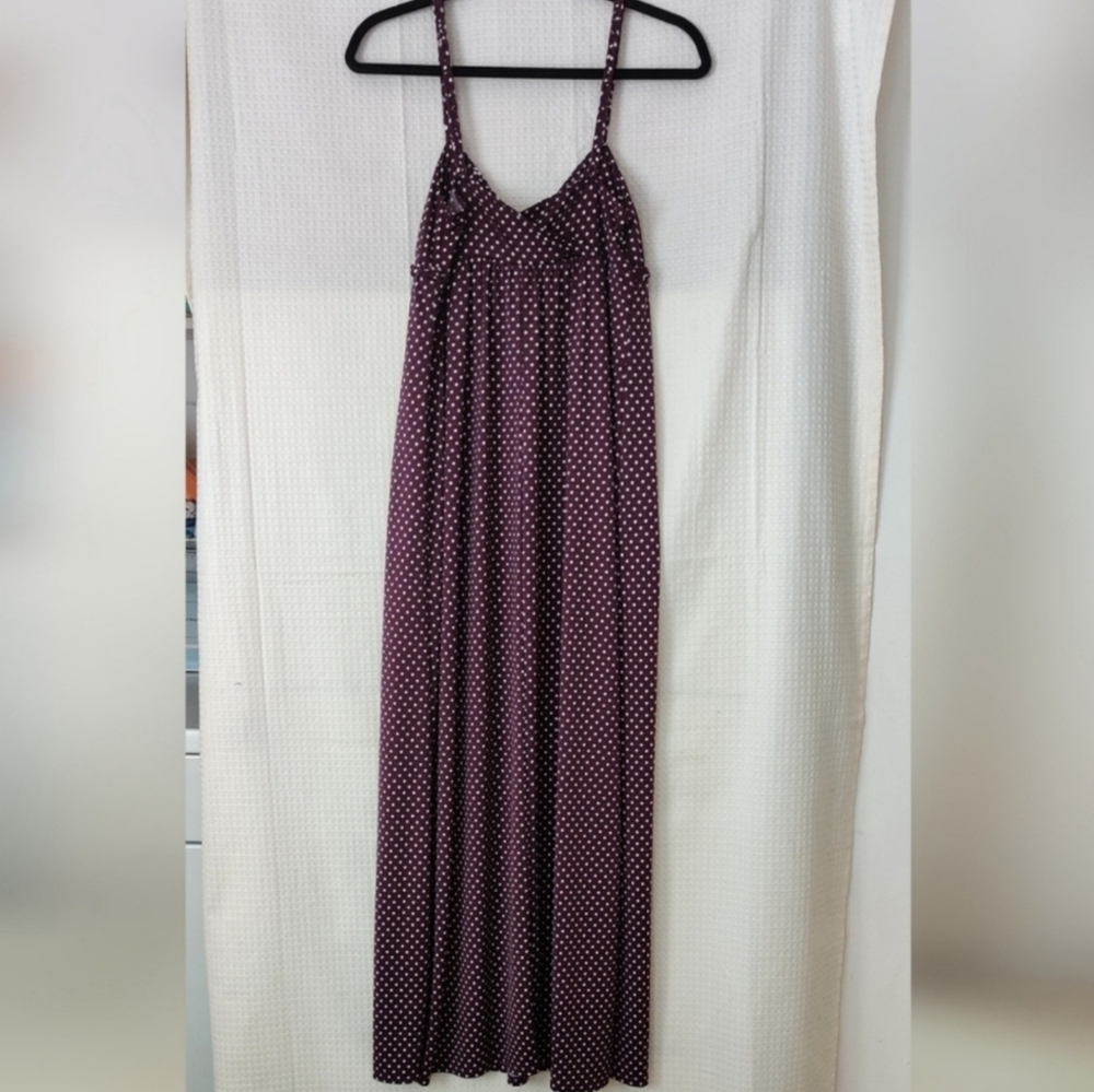 JFW by Just For Wraps Burgundy Spaghetti Strap Polka Dot Maxi Dress Size Medium